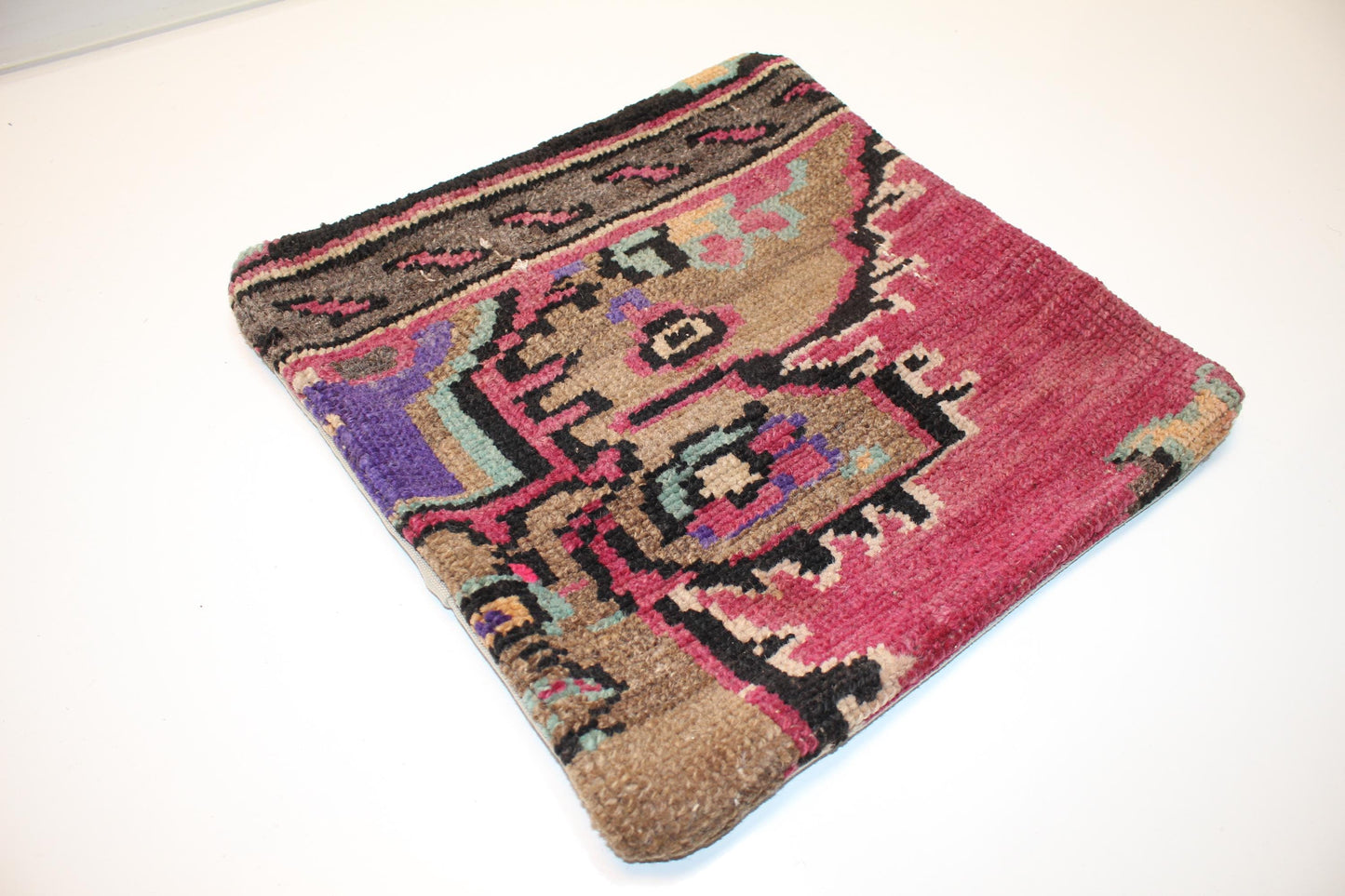 Bold Patterned Woven Textile Accent, Expressive Color Blocks with Tribal Motifs, One of a Kind Interior Statement(16x16 in)