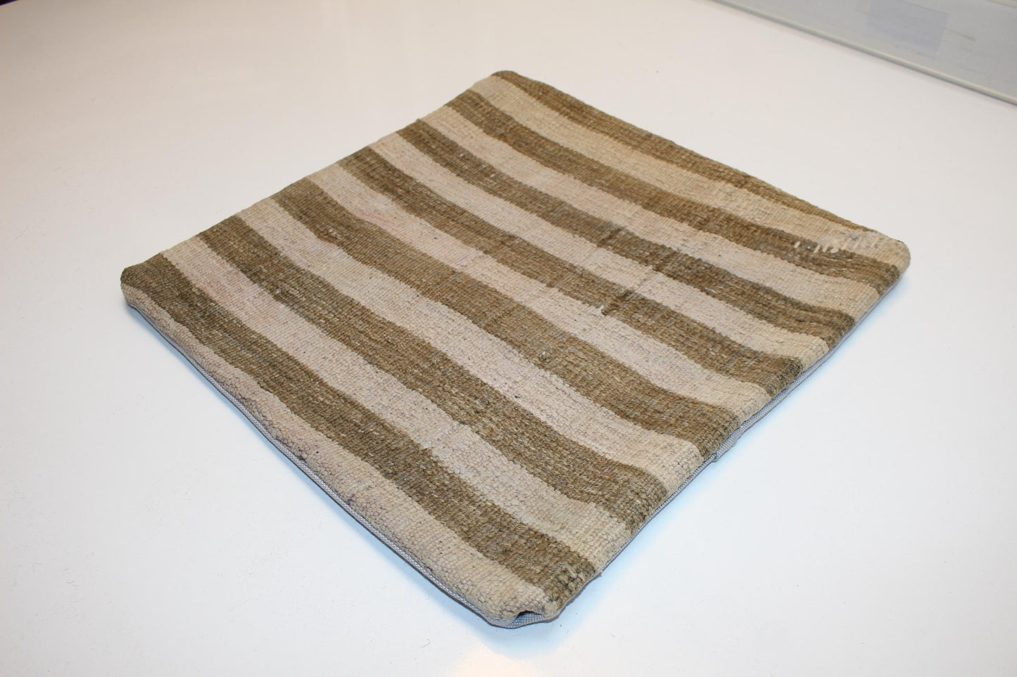 Striped Neutral Woven Textile Accent, Quiet Linear Surface with Natural Tones, One of a Kind Interior Essential(16x16 in)
