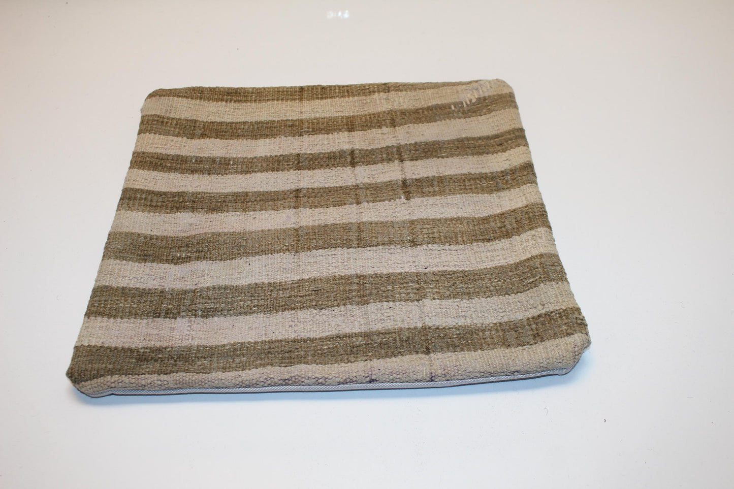 Striped Neutral Woven Textile Accent, Quiet Linear Surface with Natural Tones, One of a Kind Interior Essential(16x16 in)