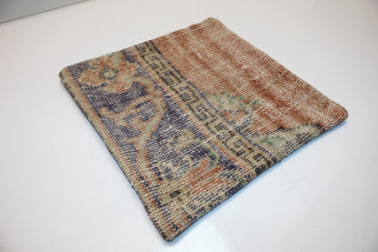 Split Panel Woven Textile Accent, Muted Motifs with Timeworn Surface, One of a Kind Interior Detail(16x16 in)
