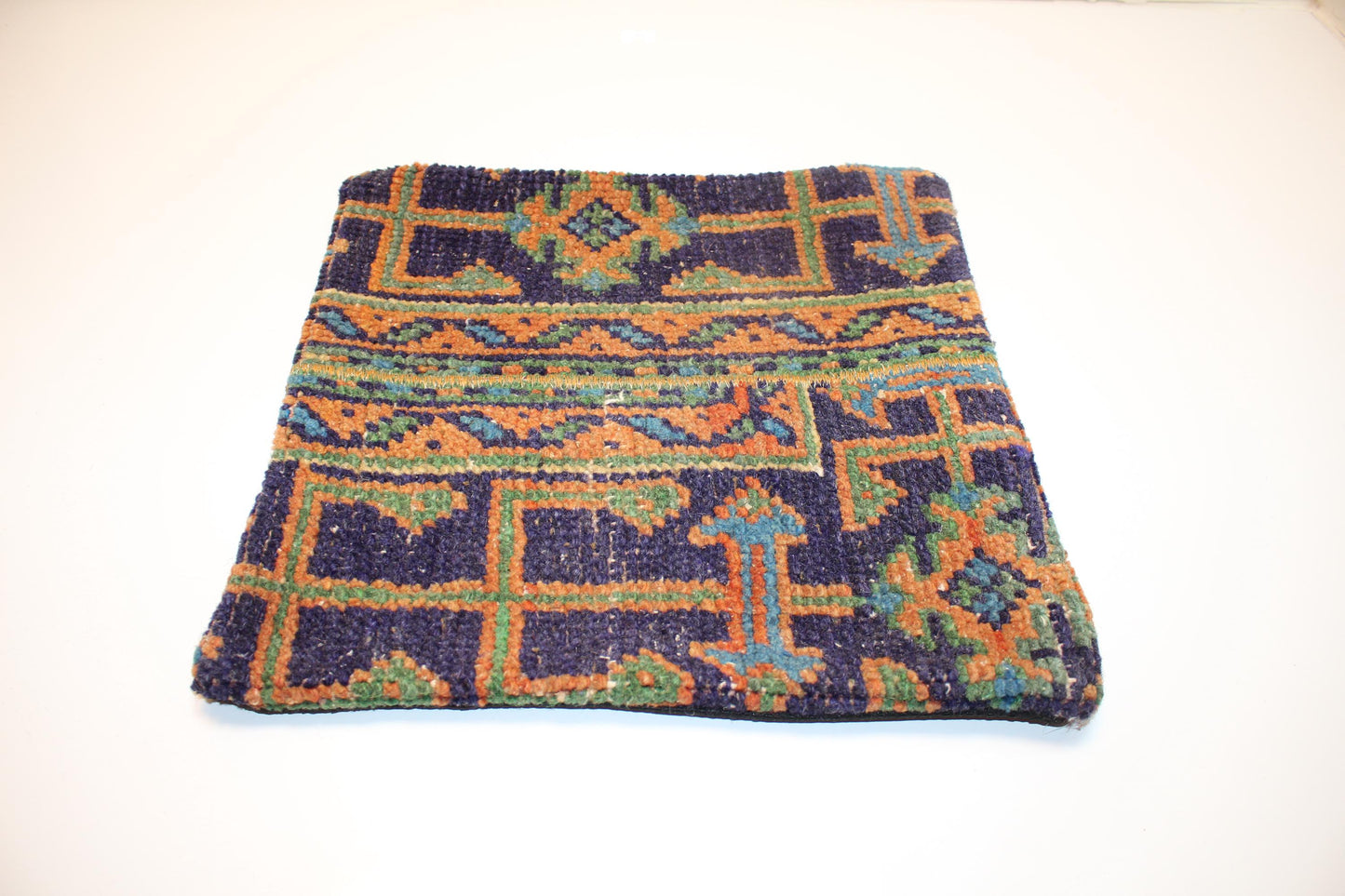 Geometric Woven Textile Accent, Bold Patterned Surface with Layered Motifs, One of a Kind Interior Statement(16x16 in)