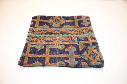 Geometric Woven Textile Accent, Bold Patterned Surface with Layered Motifs, One of a Kind Interior Statement(16x16 in)