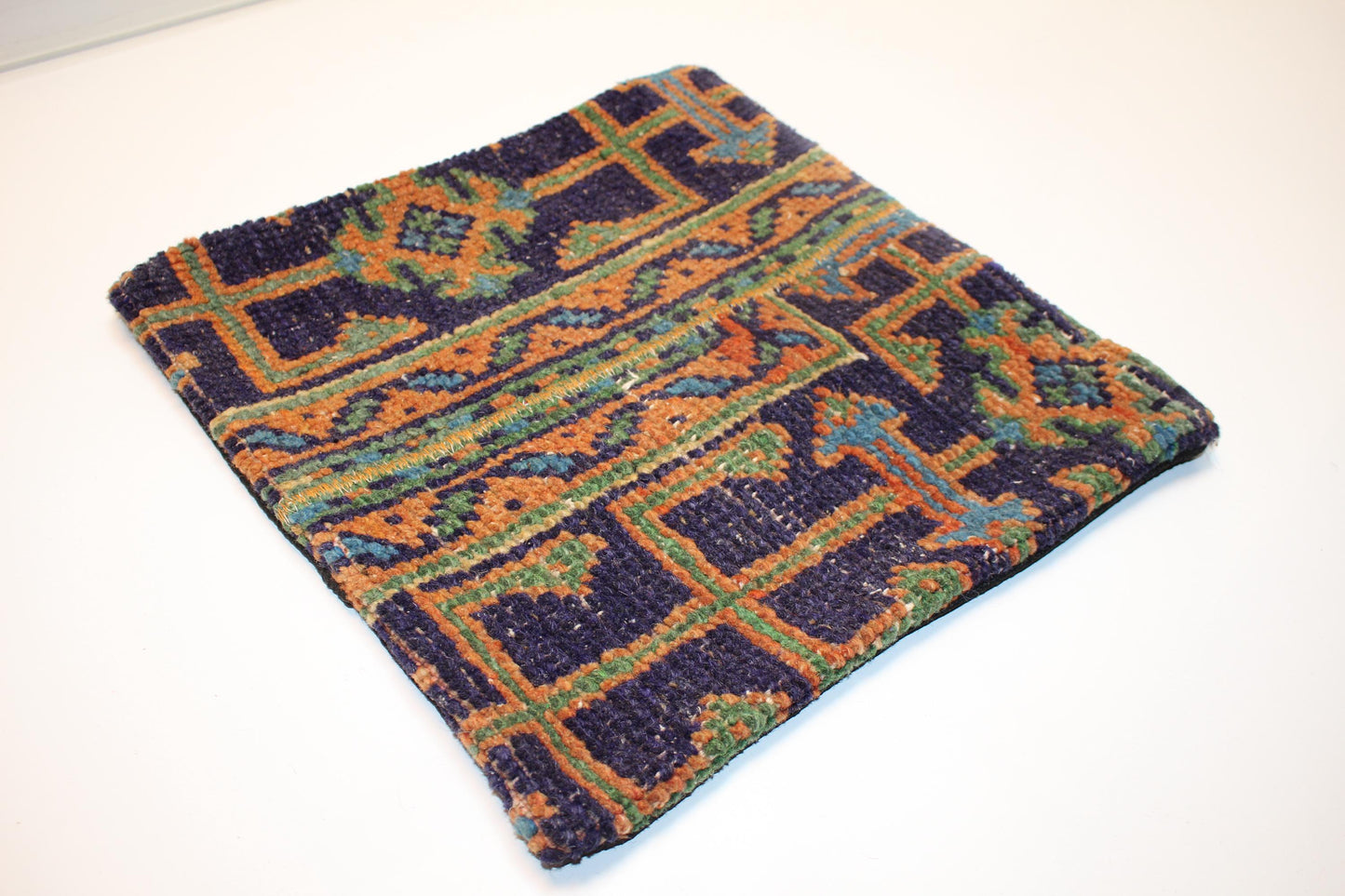 Geometric Woven Textile Accent, Bold Patterned Surface with Layered Motifs, One of a Kind Interior Statement(16x16 in)