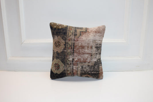 Dual Surface Woven Textile Accent, Softly Faded Motifs with Calm Neutral Balance, One of a Kind Interior Detail(16x16 in)