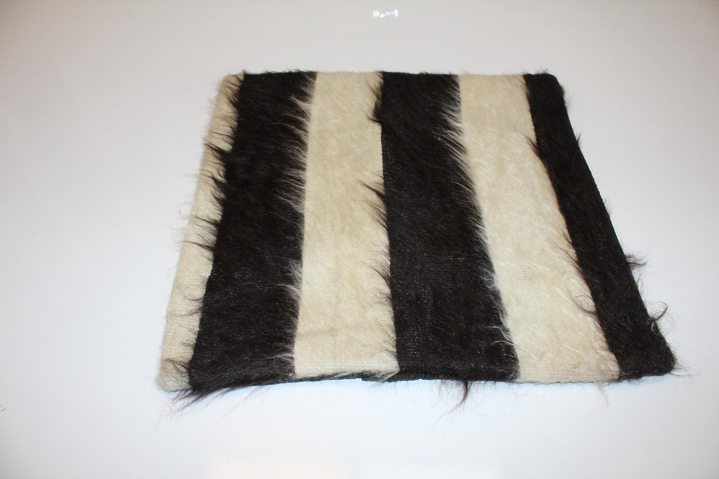 Black White Striped Wool Cushion, Minimal Rustic Boho Decor, Handmade Square Accent Pillow(16x16 in)