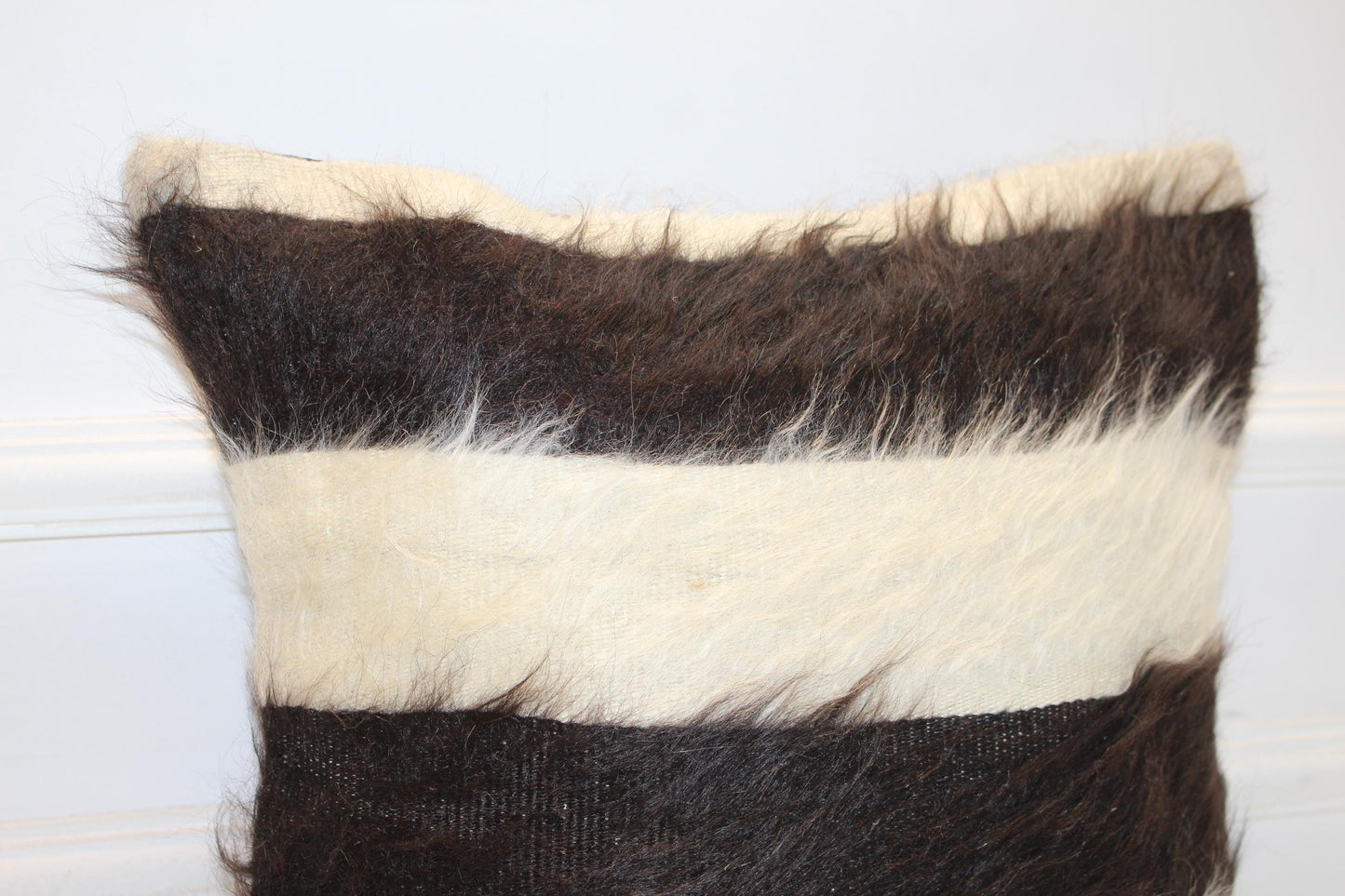 Black White Striped Wool Cushion, Minimal Rustic Boho Decor, Handmade Square Accent Pillow(16x16 in)