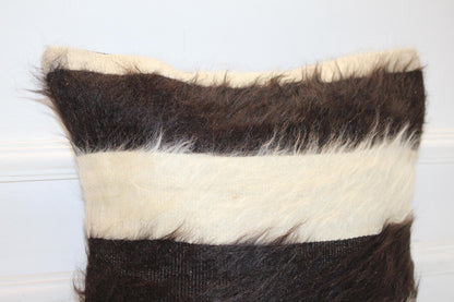 Black White Striped Wool Cushion, Minimal Rustic Boho Decor, Handmade Square Accent Pillow(16x16 in)