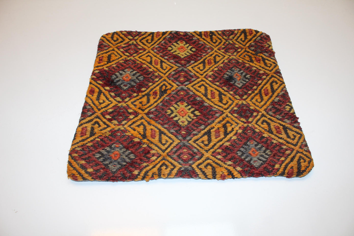 Geometric Diamond Rug Cushion, Warm Tribal Pattern Decor, Handmade Square Accent Pillow(16x16 in)
