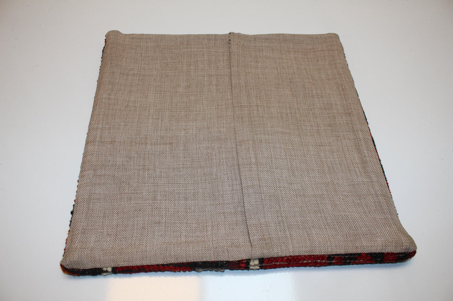 Vintage Turkish Persian Kilim Lumbar Pillow, Red Tribal Woven Cushion, Handmade Rug Pillow Cover, 16x16 inch
