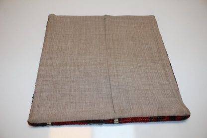 Vintage Turkish Persian Kilim Lumbar Pillow, Red Tribal Woven Cushion, Handmade Rug Pillow Cover, 16x16 inch