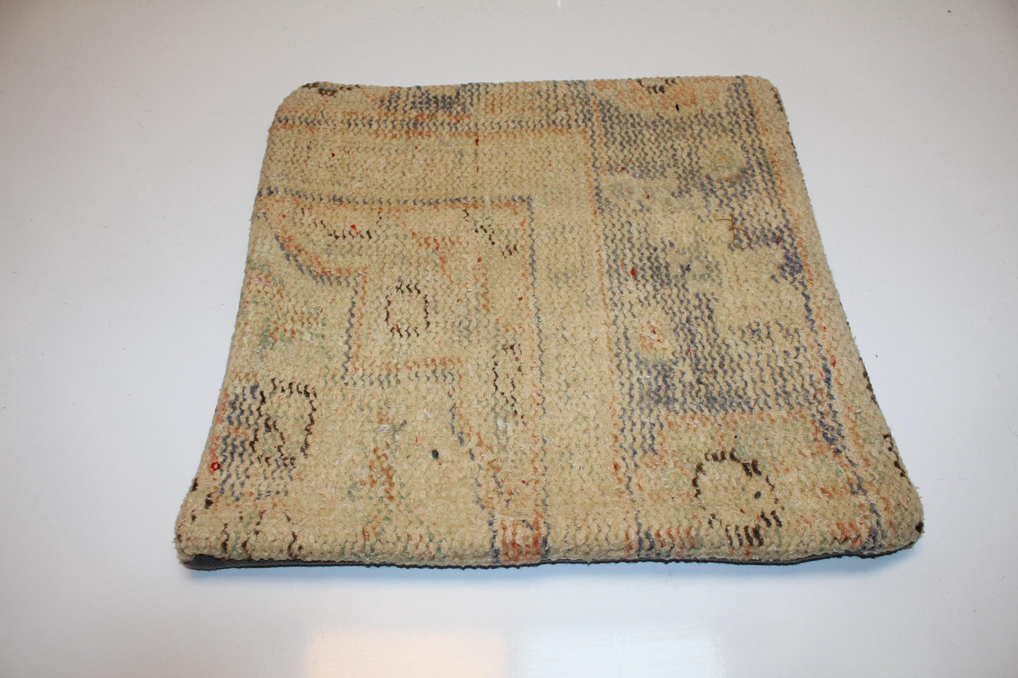 Vintage Turkish Persian Kilim Lumbar Pillow, Neutral Beige Minimal Woven Cushion, Handmade Rug Pillow Cover, 16x16 inch