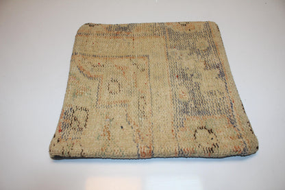 Vintage Turkish Persian Kilim Lumbar Pillow, Neutral Beige Minimal Woven Cushion, Handmade Rug Pillow Cover, 16x16 inch