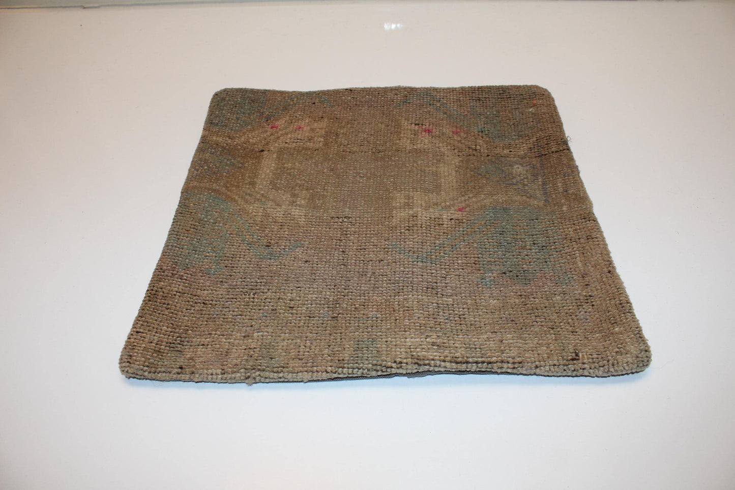 Vintage Turkish Persian Kilim Lumbar Pillow, Taupe Neutral Minimal Woven Cushion, Handmade Rug Pillow Cover, 16x16 inch