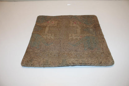 Vintage Turkish Persian Kilim Lumbar Pillow, Taupe Neutral Minimal Woven Cushion, Handmade Rug Pillow Cover, 16x16 inch