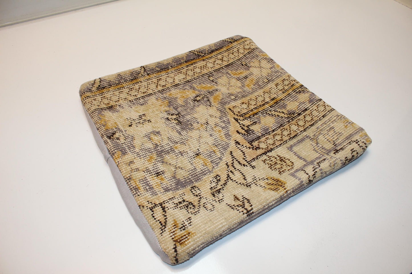 Vintage Turkish Kilim Pillow Cover, Faded Floral Rug Cushion, Neutral Toned Antique Textile Accent, 16x16 inch