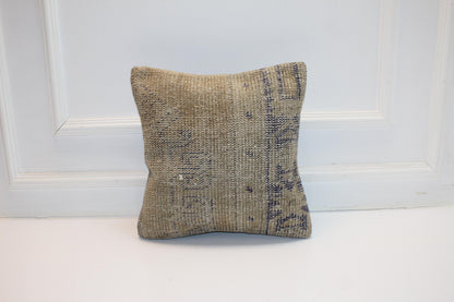 Vintage Turkish Kilim Pillow Cover, Minimal Faded Rug Cushion, Natural Linen Look Textile Accent, 16x16 inch