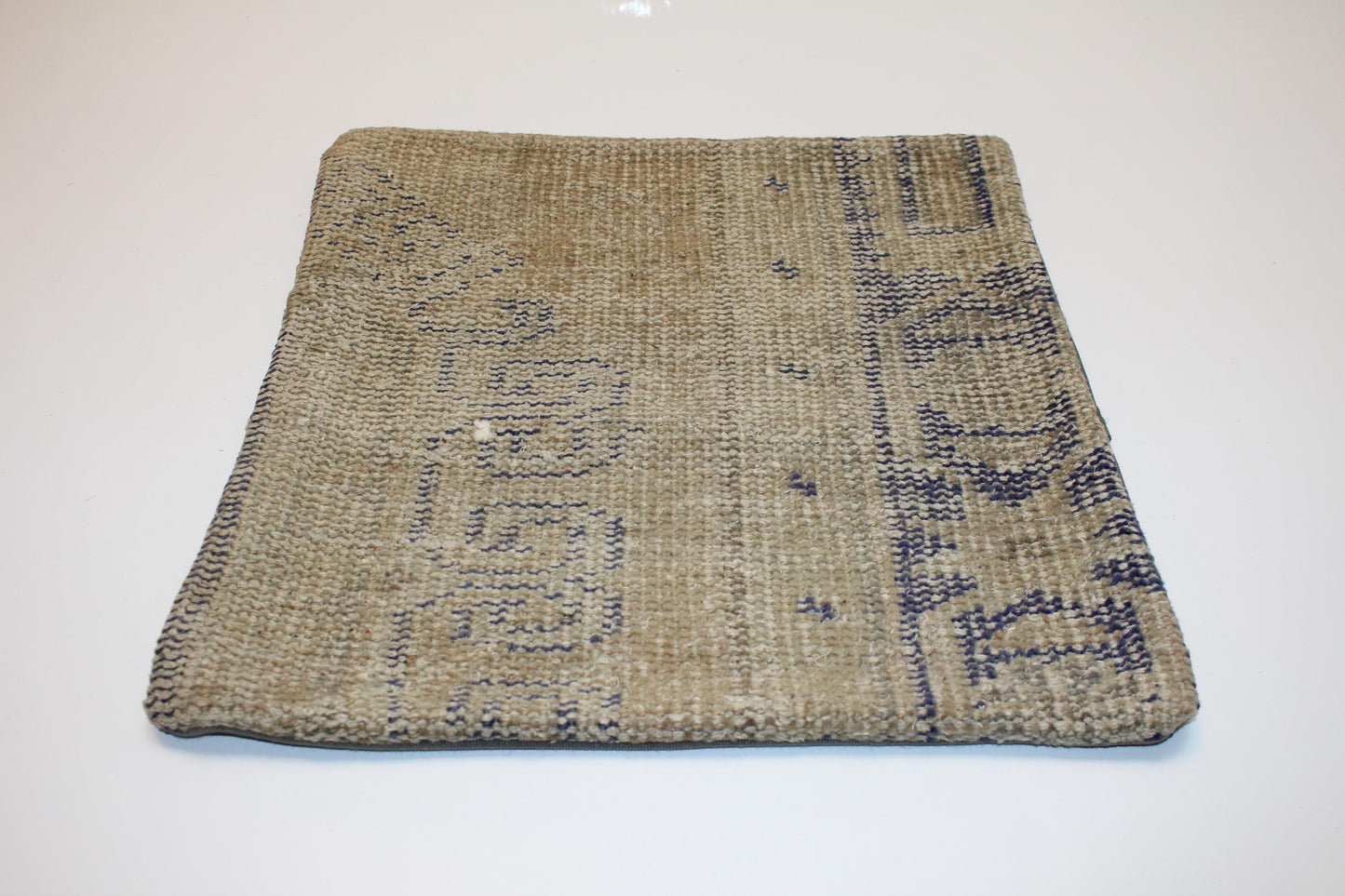 Vintage Turkish Kilim Pillow Cover, Minimal Faded Rug Cushion, Natural Linen Look Textile Accent, 16x16 inch