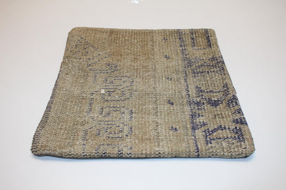 Vintage Turkish Kilim Pillow Cover, Minimal Faded Rug Cushion, Natural Linen Look Textile Accent, 16x16 inch