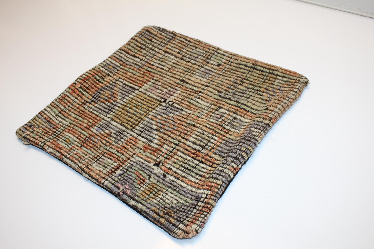 Vintage Turkish Rug Pillow Cover, Textured Stripe Weave Cushion, Earthy Modern Home Accent, 16x16 inch