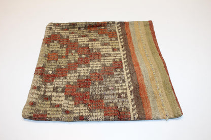Earth Tone Kilim Pillow Cover – One-of-a-Kind Tribal Rug Cushion16x16 inch