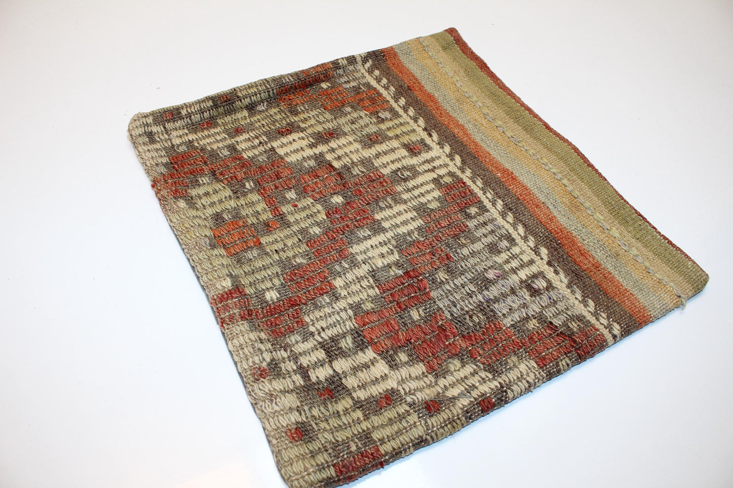 Earth Tone Kilim Pillow Cover – One-of-a-Kind Tribal Rug Cushion16x16 inch