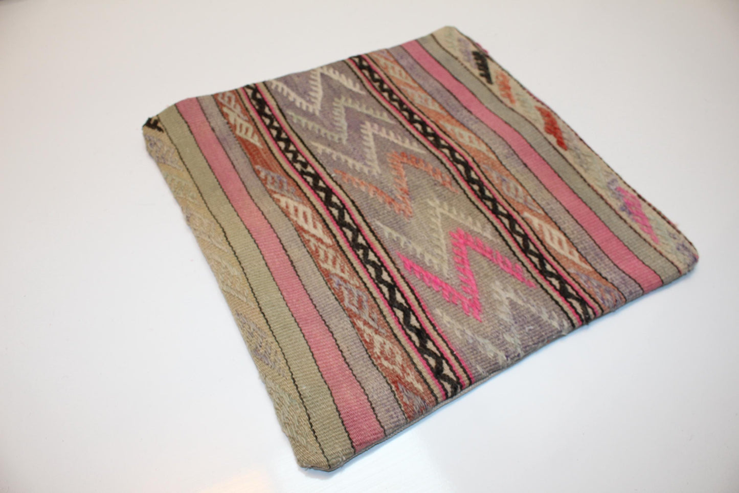 Soft Pink Kilim Pillow – Modern Tribal Weave 16x16 inch