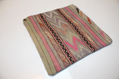 Soft Pink Kilim Pillow – Modern Tribal Weave 16x16 inch