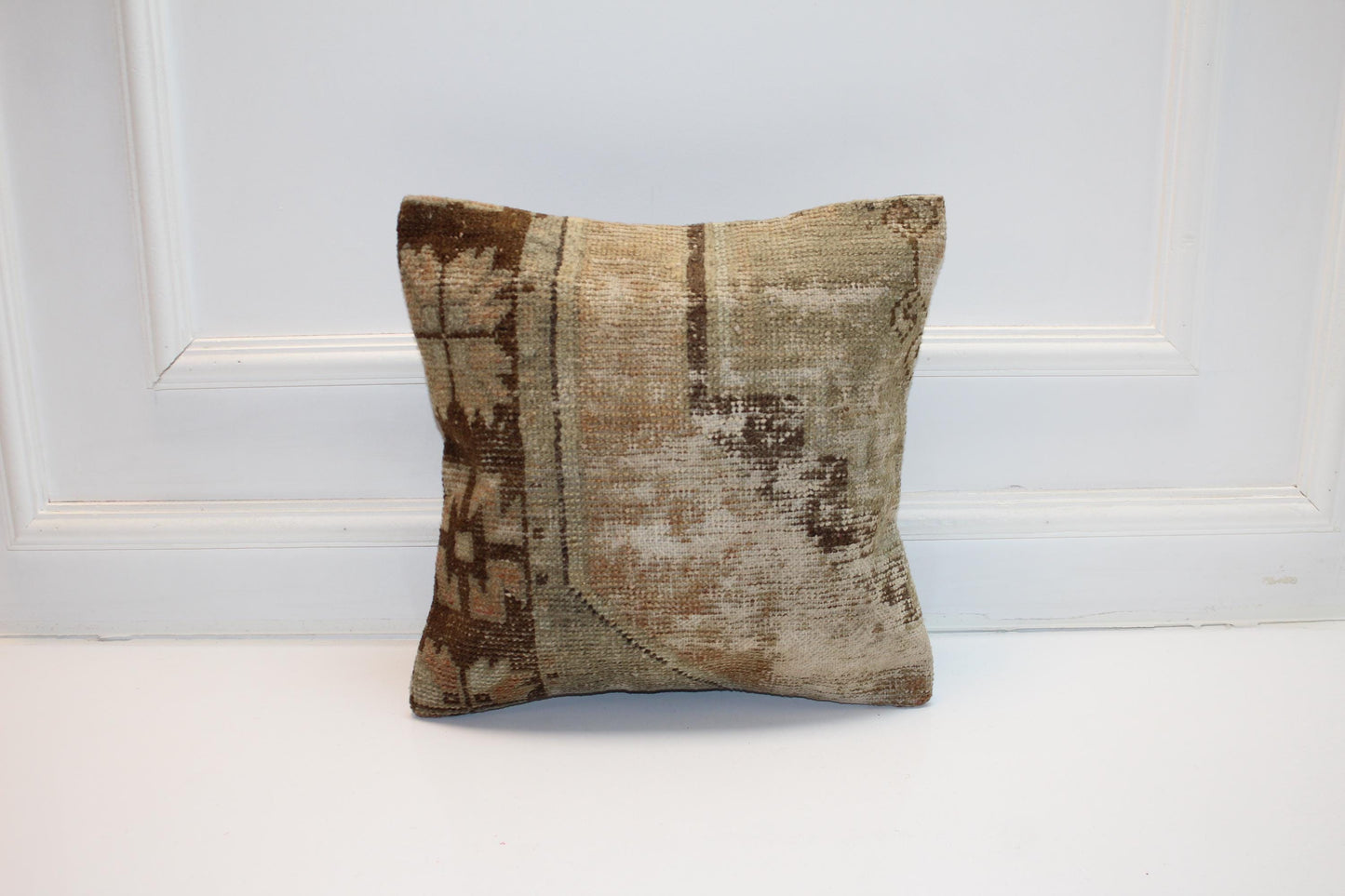 Earthy Patchwork Kilim Pillow – Raw Neutral Texture 16x16 inch