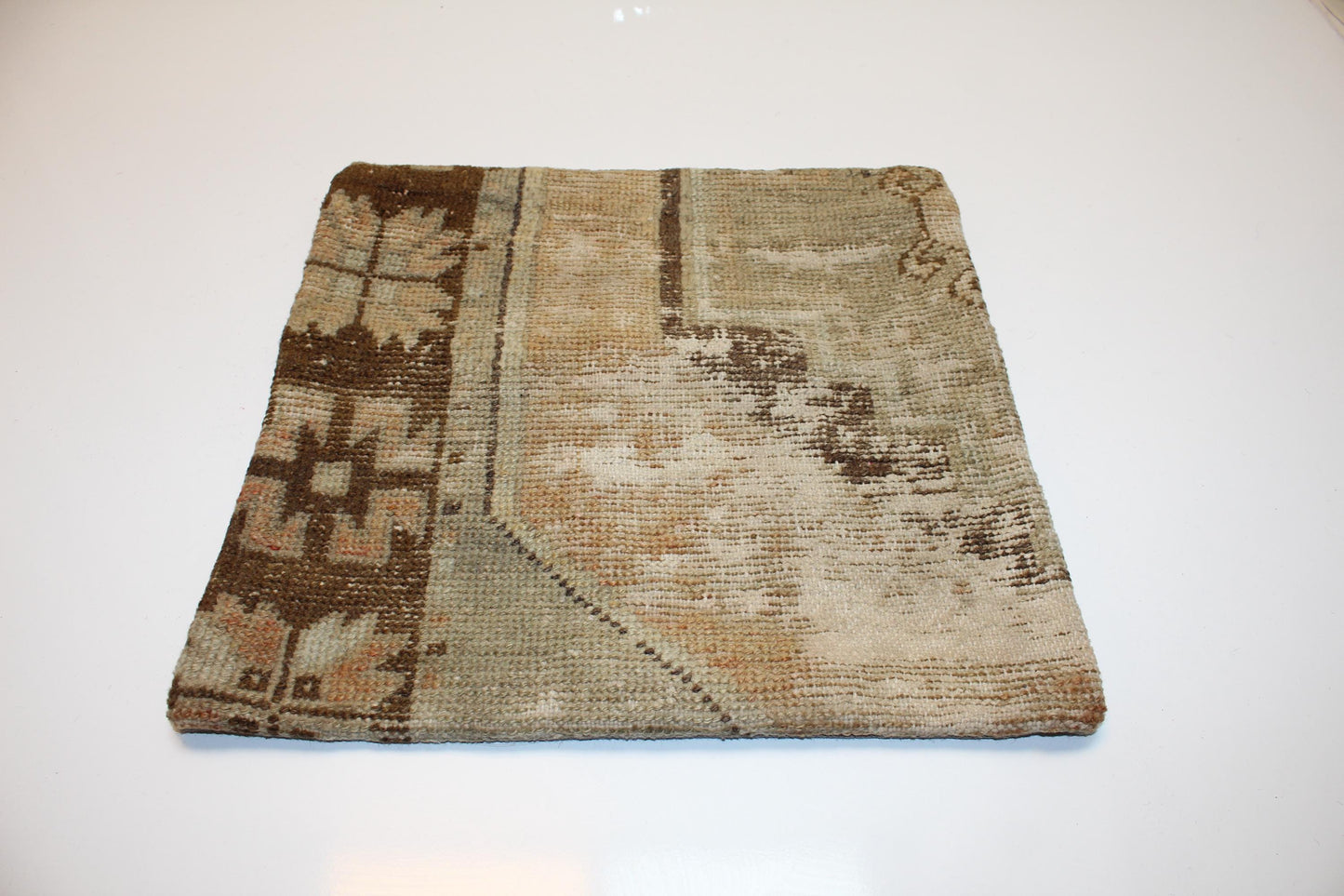 Earthy Patchwork Kilim Pillow – Raw Neutral Texture 16x16 inch