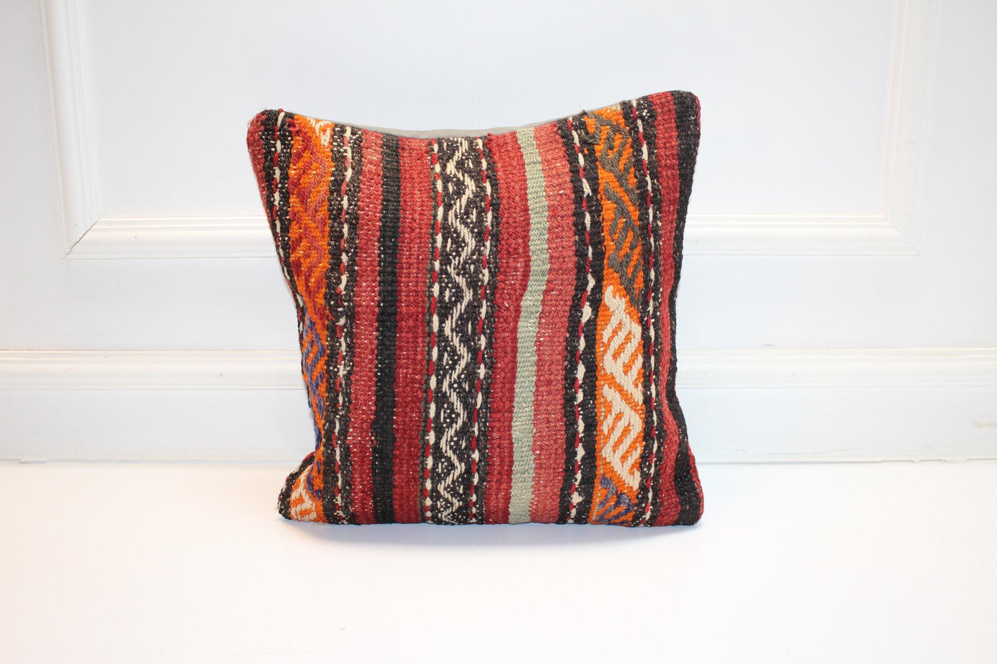 Bold Stripe Kilim Pillow – Vibrant Tribal Rhythm 16x16 inch