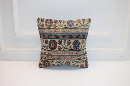 Floral Band Kilim Pillow – Vintage Folk Pattern 16x16 inch