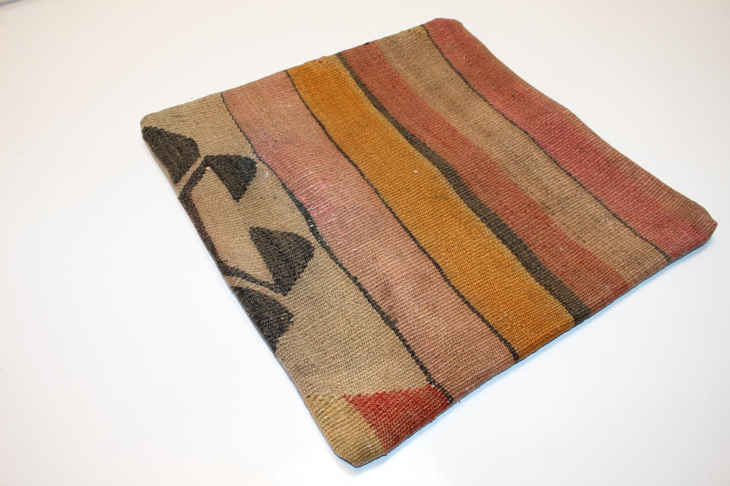 Soft Stripe Kilim Pillow – Warm Earth Palette 16x16 inch
