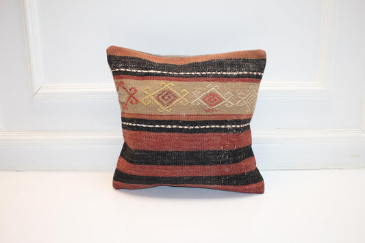 Heritage Stripe Kilim Pillow – Graphic Tribal Accent 16x16 inch