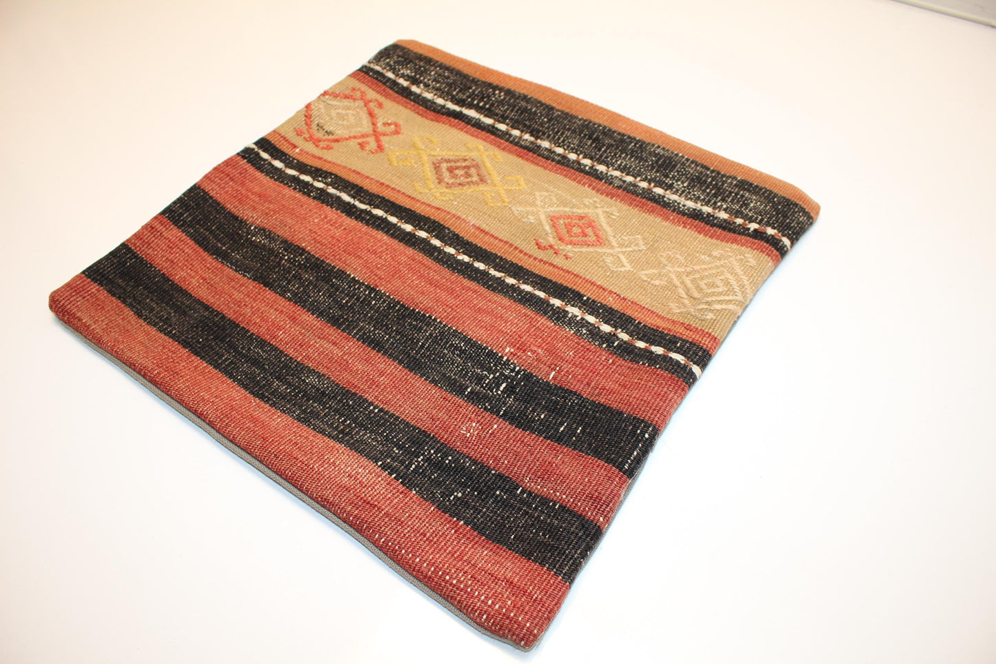 Heritage Stripe Kilim Pillow – Graphic Tribal Accent 16x16 inch