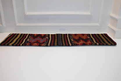 Vintage Turkish Kilim Lumbar Pillow 12x48 – Bold Tribal Bench Cushion