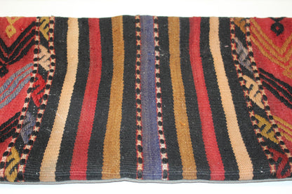 Vintage Turkish Kilim Lumbar Pillow 12x48 – Bold Tribal Bench Cushion