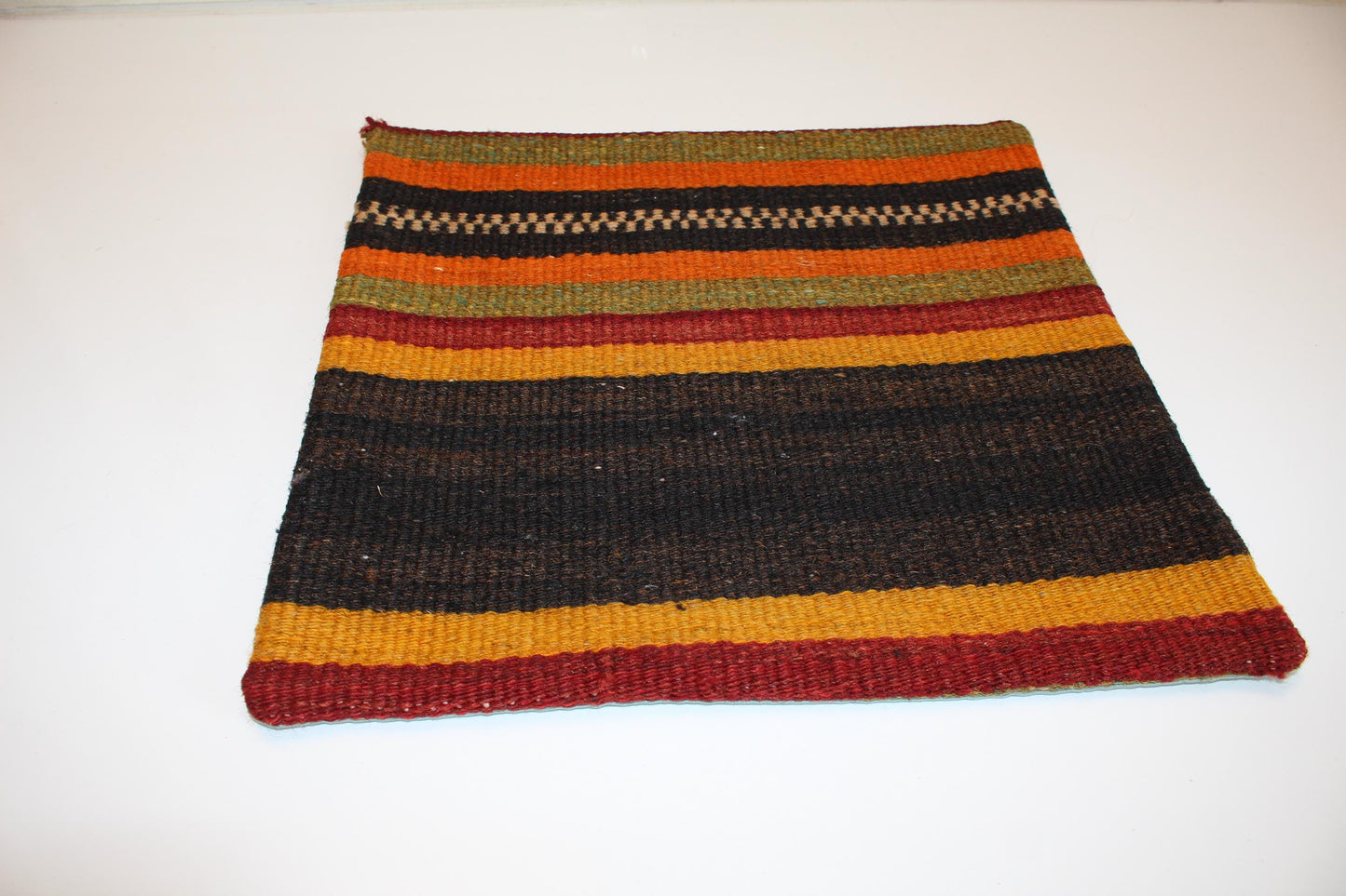 Striped Kilim Cushion, Boho Ethnic Decor, Handmade Anatolian Rug Pillow(16x16 in)