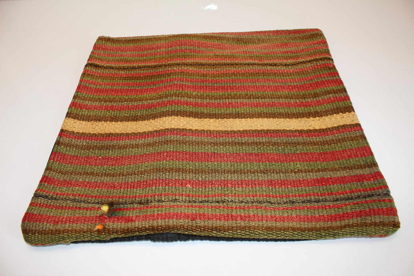 Vertical Striped Kilim Cushion, Earth Tone Boho Decor, Handmade Anatolian Rug Pillow(16x16 in)