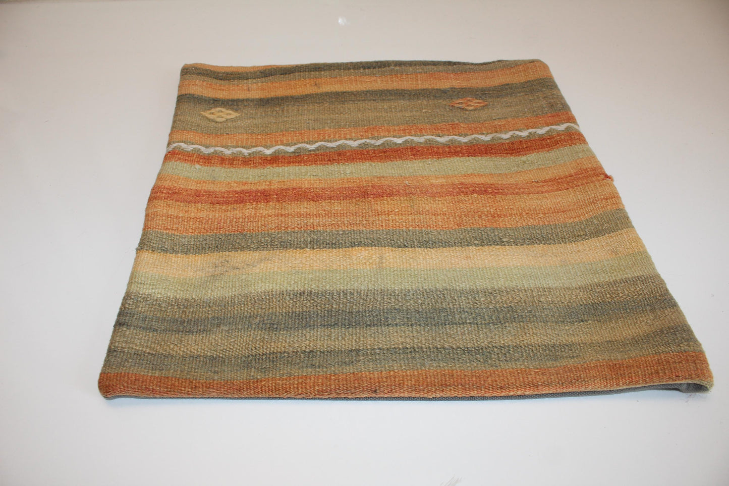Soft Striped Kilim Cushion, Earth Tone Boho Decor, Handmade Anatolian Rug Pillow(16x16 in)