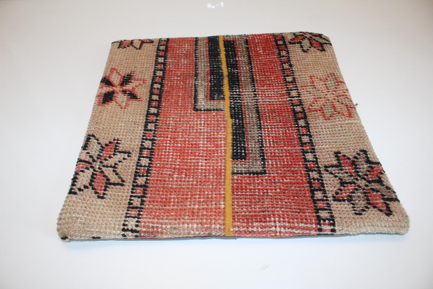 Tribal Geometric Kilim Cushion, Southwestern Boho Decor, Handmade Anatolian Rug Pillow(16x16 in)