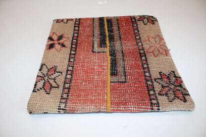 Tribal Geometric Kilim Cushion, Southwestern Boho Decor, Handmade Anatolian Rug Pillow(16x16 in)