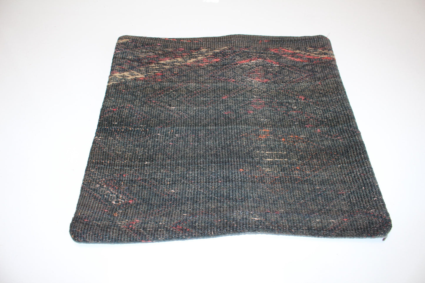 Dark Kilim Cushion, Moody Boho Decor, Handmade Anatolian Rug Pillow(16x16 in)