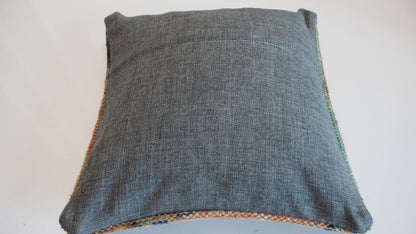 Subtle Floral Kilim Cushion, Soft Earth Tone Boho Decor, Handmade Anatolian Rug Pillow(16x16 in)