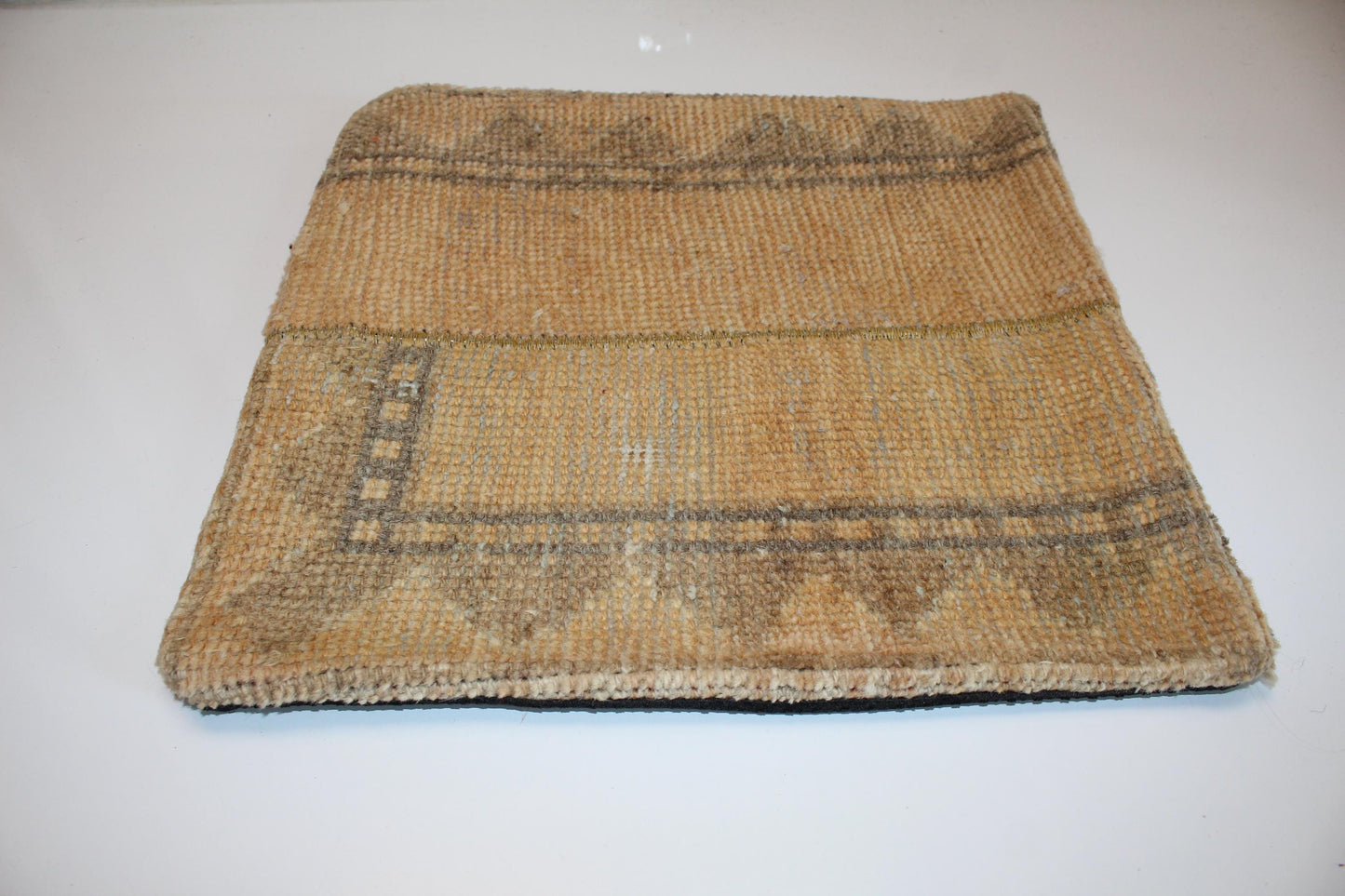 Minimal Neutral Kilim Cushion, Textured Earth Tone Boho Decor, Handmade Anatolian Rug Pillow(16x16 in)