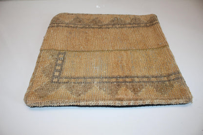 Minimal Neutral Kilim Cushion, Textured Earth Tone Boho Decor, Handmade Anatolian Rug Pillow(16x16 in)