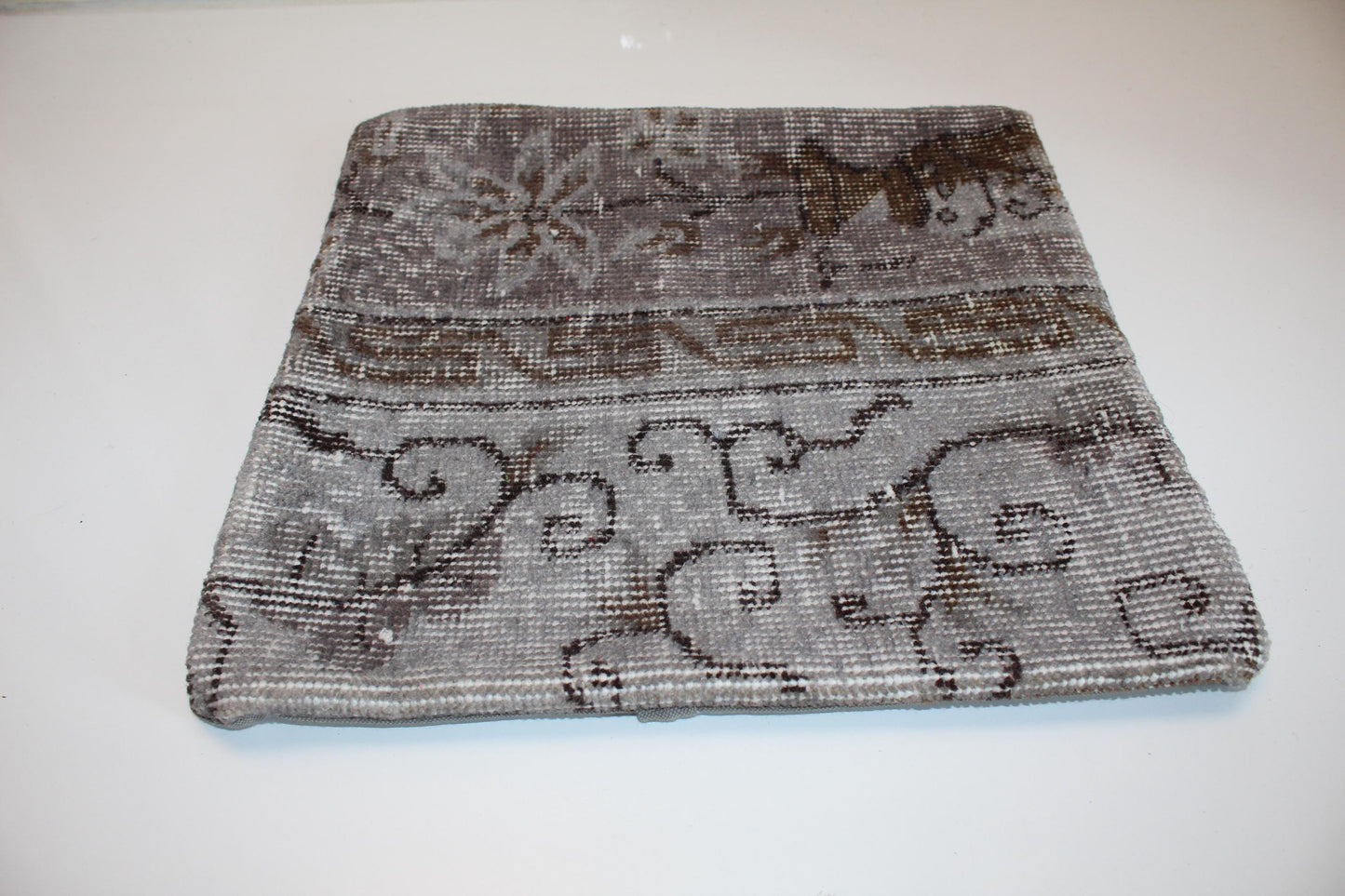 Faded Gray Kilim Cushion, Soft Neutral Boho Decor, Muted Anatolian Rug Pillow(16x16 in)