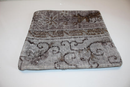 Faded Gray Kilim Cushion, Soft Neutral Boho Decor, Muted Anatolian Rug Pillow(16x16 in)