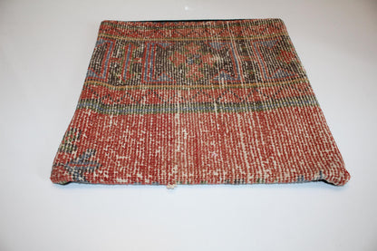 Faded Terracotta Kilim Cushion, Earthy Boho Decor, Handmade Anatolian Rug Pillow(16x16 in)