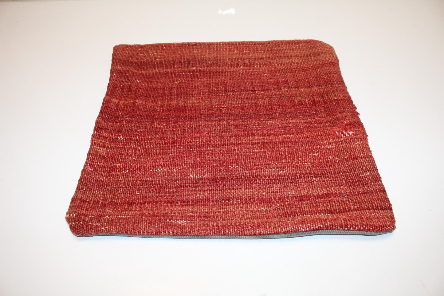 Solid Terracotta Kilim Cushion, Minimal Boho Decor, Handmade Anatolian Rug Pillow(16x16 in)