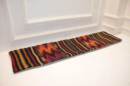 Anatolian Zigzag Kilim Lumbar Pillow 12x48, Handwoven Tribal Textile Cushion, Earth Tone Long Pillow for Sofa & Bench